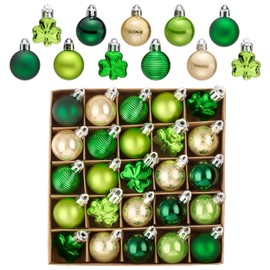 Valery Madelyn St Patricks Day Decorations Shamrock Tree Ornament Set, 25ct 1.18inch Hanging Ball Ornament Irish Festival Decor, Good Luck Clover Green Gold Christmas Ball for Party Home Spring