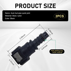 Arwrilt 2 PCS Fuel Line Hose Quick Release Connect, 9.49mm 3/8" to ID 8mm 5/16" Male&Female Elbow Push-On Connector, Universal Car Fuel Line Connector Replacement Accessaries (Black & Elbow)