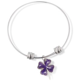 Emerald Park Jewelry Four Leaf Clover with Purple Tint Charm Snake Chain Necklace, Stainless Steel