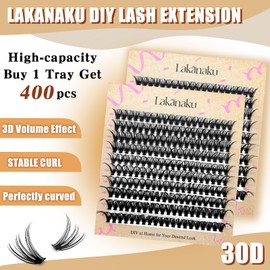LAKANAKU Lash Clusters Wispy Fluffy Cluster Eyelash Extensions,400 PCS Individual Lashes Cluster 30D Diy Lash Extensions,10-16mm D Curl Lash Extension Clusters, Thin Band Volume Lash Clusters at Home