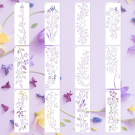 Tinoaly 12pcs Vine Leaf Stencil, 11.81x4.33in Reusable Floral Branch Stencil Decorative Painting Craft Templates for Painting on Wood Art Canvas Furniture Wall