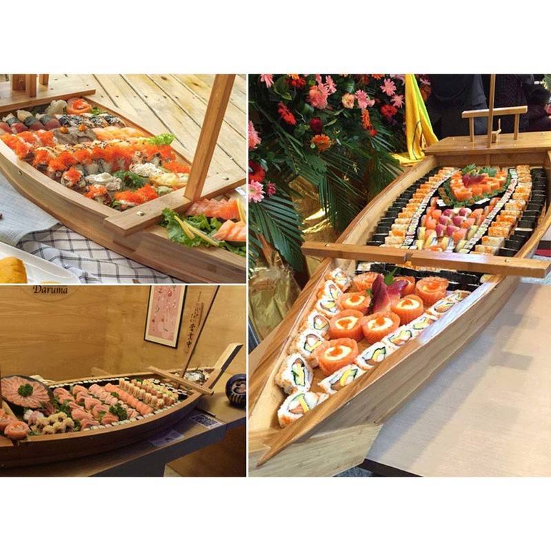 BIPEGE Wooden Sushi Boat Serving Tray, 24 Inch Sushi Plate