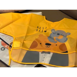 [KAGAWATH] Set of 2 Meal Aprons, Waterproof, Baby Meal Aprons, Long Sleeve, Kids, Lightweight, Spill Pocket, yellow