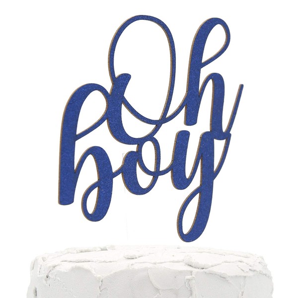 NANASUKO Baby Shower Cake Topper - Oh boy - Double Sided Navy Blue Glitter - Premium Quality Made in USA