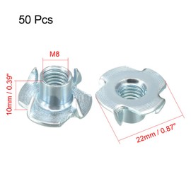 uxcell M8 4 Pronged Tee Nut T-Nut for Table Legs Rock Climbing Wall Woodwork Holds Wood Cabinetry 50Pcs