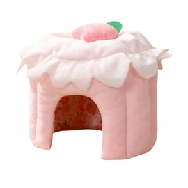 AIMALL Small Animal Plush Hideout Bed House for Hamsters, Chinchillas, Guinea Pigs, Rabbits – Strawberry Design Soft Cave Nest – 9.84x7.87in Comfy Shelter