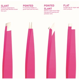 T&A Artisan Eyebrow Tweezers Stainless Steel Set - 4 Piece Professional Precision Tweezers for Eyebrows Facial Hair & Ingrown Hair Removal Splinter & Tick Remover False Eyelashes Tools for Men and Women (Pink)