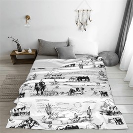 White Black Cowboy Cow Print Western Fleece Throw Flannel Blanket Soft Cozy Warm Decor Throws Lightweight Blankets for Camping Outdoor Couch Sofa Bed Chair 80x60