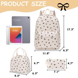 CAMTOP Backpack for School Kids Cute Backpacks for Girls Elementary Lighweight Bookbag with Lunch Box Pencil Case 3 in 1 (2-Black Bowknot)