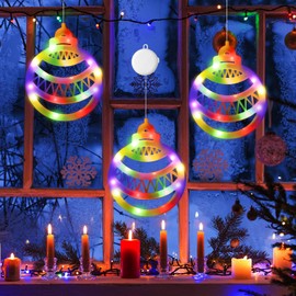 Gejoy 6 Pcs Christmas Ball Window Lights Decorations Battery Operated Holiday Silhouette Lights with Suction Cup, Timer Function, Slow Fade Mode for Indoor Outdoor Decor