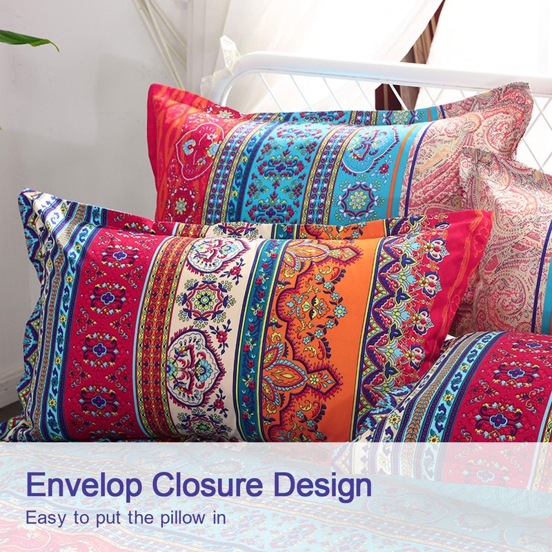 Double Size Bohemian Duvet Cover Red and Blue Colorful Boho