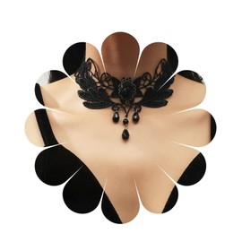 Aneneiceera Vintage Lace Choker Necklace White Gothic Lace Pattern Necklace Punk Long Tassel Pearl Pendant Choker Princess Bridal Lace Lolita Tassel Lace Necklace Jewellery for Women, Pearl Crystal