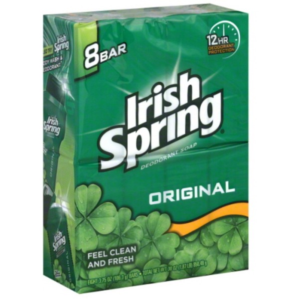 Irish Spring Deodorant Bar Soap Original, 3.75 oz bars, 8 ea (Pack of 2)