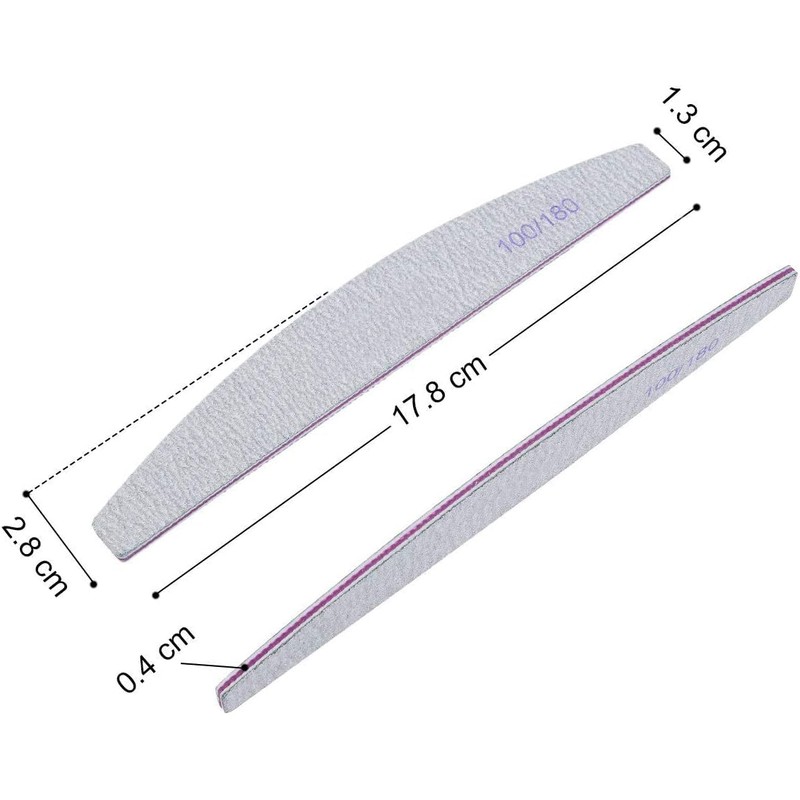 12 Pcs Professional Nail Files 100/180 Grit Double Sided Half
