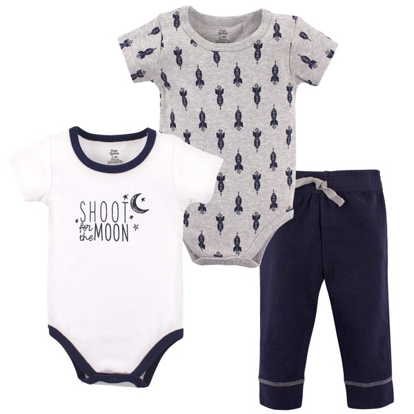 Yoga Sprout Bodysuit and Pant 3 Piece Set, Moon, 6-9
