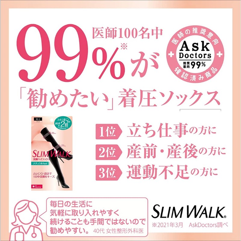 AskDoctors Slim Walk Compression Socks, Beautiful Legs, High Socks, Natural