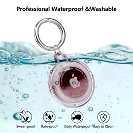 Aircawin 4 Pack Waterproof Airtag Holder Case Clear,Airtag Dog Collar Holder,Airtag Keychain Accessories,Soft TPU Full Body Airtag Case Tracker for Luggage/Keys/Cat&Dog Collar-Black/Clear/Pink/Blue