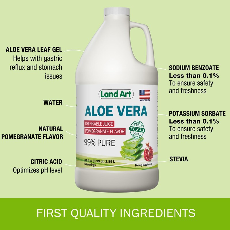 Land Art Pure Aloe Vera Juice - Pomegranate Flavored -