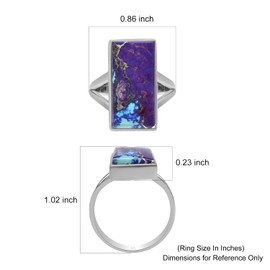 Silver Palace Natural Rectangle Shape Purple Turquoise 925 Sterling Silver Split Shank Rings For Women, Silver gemstone, purple turquoise