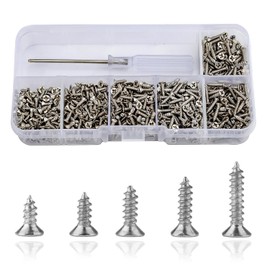 Roosea Pack of 1000 Small Self-Tapping Screws Metal M2 Wood Screws Mini Phillips Screws Flat Head Tapping Screws Set with Screwdriver, Silver, 5-10 mm