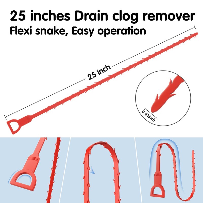 10pcs Drain Cleaner Spiral Sticks, 25 in Ergonomic Handle Pipe