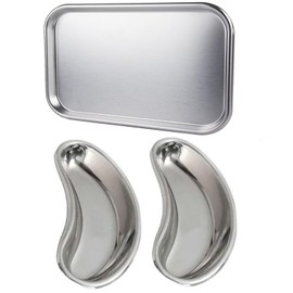 MuskalMed 3 Pack 6"+8" Stainless Steel Kidney Tray Reusable Metal Kidney Dish Emesis Basin and 10.5" X 6.5" Flat Rectangle Medical Surgical Tray Kit for Soiled Dressings, Medical Waste