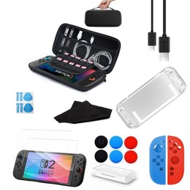 Switch 2 Accessories Bundle, 14-in-1 Travel Case Kit with Screen Protector, Clear Cover, Thumb Grips