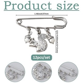 SUPERFINDINGS 12PCS Squirrel Brooch Pins Cute Animals Brooches Metal Lapel Pin Sweater Shawl Clips Silver Safety Pins with Squirrel and Pine Cones Pendant for for Women Men Clothes Accessories Gift