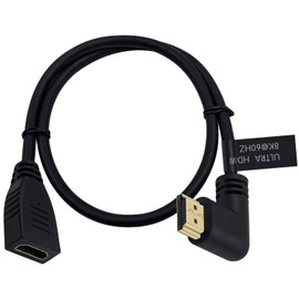 Poyiccot - Cable de extensión HDMI de 8 K, cable HDMI 2.1, ángulo recto de 90 grados, 8 K, HDMI macho a hembra, cable HDMI 2.1, 48 Gbps, compatible con 8 K 60 Hz, 4 K 120 Hz, 3D Ultra HDR HDMI Cable de extensión de 2 pies (M/F a la derecha)