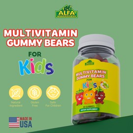 ALFA VITAMINS Multivitamin Gummy Bears for Kids with 13 Essential nutrients Including Vitamin C for Immune Support, Vitamin D3 for Bone-Teeth Health, and Vitamin B12-60 Count