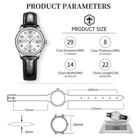 Taxau Womens Watches Black Leather Band White Dial with Day Date Silver Watches for Women Quartz Small Face Classic Arabic Numerals Waterproof Reloj Mujer