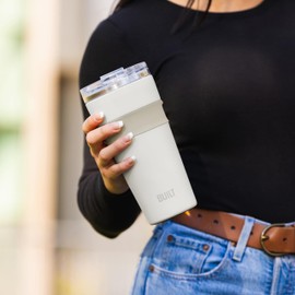 BUILT 24oz Shasta Double Wall Vacuum Insulated Stainless Steel Tumbler with Easy to Clean Flip to Open Lid, Marshmallow