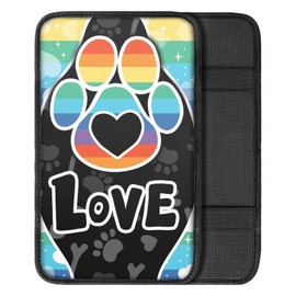 UNICEU Universal Fit Dog Paw Car Armrest Cover Colorful Stripes Love Dog Paws Auto Center Console Armrest Pad Anti Slip Armrest Seat Box Cover Protector Comfortable Car Interior Decor Accessories