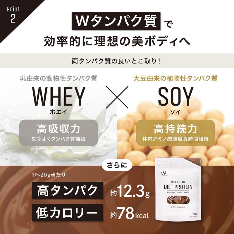 アンドルミネス プロテイン ダイエット 置き換え 女性 ミルクチョコレート風味 280g ホエイ ソイプロテイン