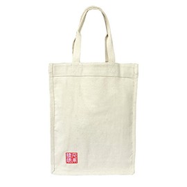 SENSHISHUIN - Indian Cotton Thick Canvas Natural Tote Bag, Rectangular, Senjiboin Red Ancient Stamp Embroidery