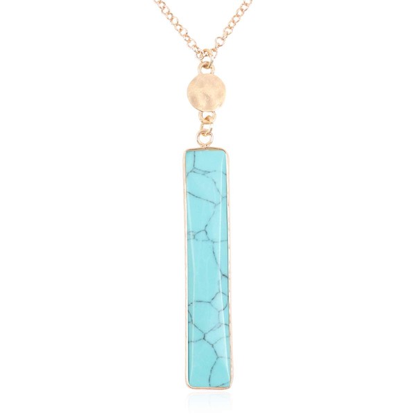 RIAH FASHION Bohemian Natural Stone Geometric Pendant Long Necklace -