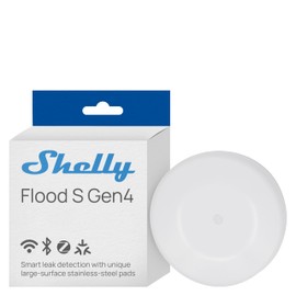 Shelly Flood S Gen4 - Rilevatore Smart Wi-Fi Bluetooth Zigbee Matter Allagamento, IP67, Piastre Sensore Acciaio Inox, Rilevamento Perdite e Pioggia, 3 Modalità Allarme, Buzzer, Home Assistant Alexa