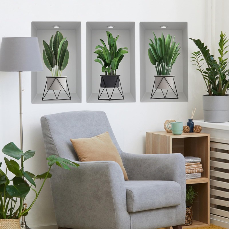 SMAOSTORE Wall Sticker, House Plants, Potted Plants, Green Plants, Stylish,
