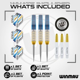 WINMAU Darts - Professional Player - Steve Beaton Legacy Edition 90% Tungsten 22g Steel Tip Darts Set with Dart Flights and Dart Shafts (Stems)