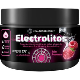 HEALTHADDICTION Polvo de Electrolitos con BCAAs Prebióticos y Vitaminas B  Sin Azúcar ni Calorías  Hidratación y Recuperación  Sabor Frambuesa