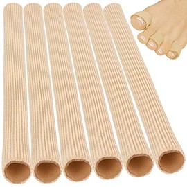 ViveSole Toe Sleeve Protector Tubes - Cushion Fabric with Gel Lining (6 Pack) Finger Toe Separator Tubing for Bunion, Hammer Toe, Callus Corn, Blister