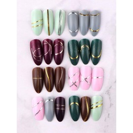 TOROKOM Metallic Nail Stickers, 12 Sheets Gold Silver 3D Wave Design, Self-Adhesive Strip Line Decals for Women Girls