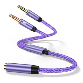 ABCPOW Headphone Mic Splitter for Computer PC Laptop, 3.5mm Female to 2 Dual Male Microphone Y Splitter Cord Aux Splitter 1 in 2 Out Audio Stereo Jack Earphones Port Cord Gaming Headset Adapter