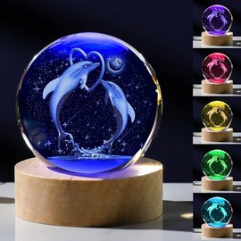 3D Dolphin Gifts for Women - Crystals Ball 60mm Dolphin Figurines Decor Glass Animals Figurine - Birthday Keepsake Paperweight