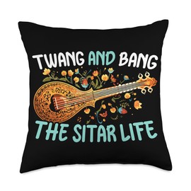 Sitar Player SteMi Apparel Sitar Player String Instrument Musician Musical Sitarist Throw Pillow, 18x18, Multicolor