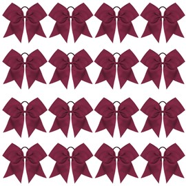 16PCS 8" Large Cheer Hair Bows Ponytail Holder Elastic Band Handmade for Cheerleading Teen Girls College Sports (Maroon, 1 Count (Pack of 16))
