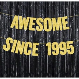 Awesome Since 1995 Banner , 30th Birthday Decorations Banner for Women Men Gold Glitter Birthday Party Decor Sign Funny 30th Bday Party Supplies 30th Birthday Banner Party Decoration 30th Anniversary Party Decorations