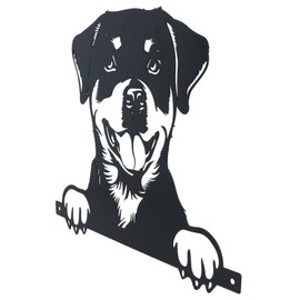 AB Tools Black Metal Peeking Rottweiler Silhouette with Fixing Plate Garden Ornament Gift