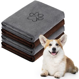 Chumia 4 Pack Extra Large Dog Towel Quick Drying Dog Grooming Towel Absorbent Soft Microfiber Dog Bath Towel Pet Towel for Small Medium Large Dogs Cats Pet Bathing(Gray, Coffee, 16 x 32 Inch)