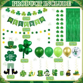 St Patrick's Day Decorations Kit,St Patricks Day Decorations Foil Fringe Curtains,Shamrock Lucky Banner,Clover Hanging Swirls,Door Hanging Ornament,Shamrock Garlands,Balloons for Home Party Supplies